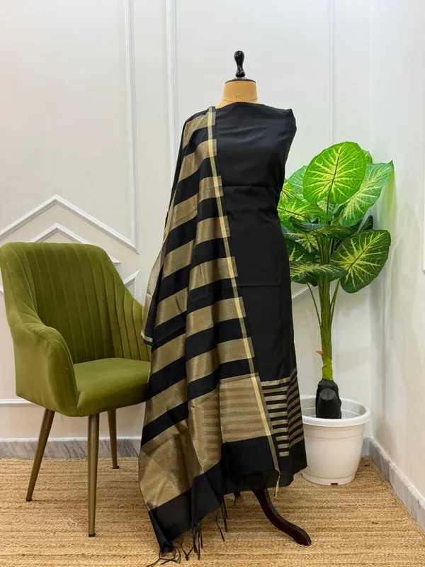 Exclusive_Banarasi_Unstitched_Salwar_kameez_with_Dupatta🦋*___*BANARASI_SUIT*cotton_silk_suit__*TOP-_cotton_silk_with_stripe_zari_patti___*DUPATTA-_cotton_silk_with_stipe_zari_cotton__*BOTTOM-*_cotton_silk_plain__*2.50_meter_each*