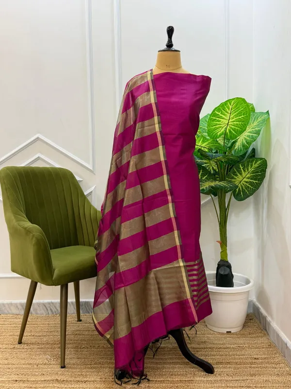 Exclusive_Banarasi_Unstitched_Salwar_kameez_with_Dupatta🦋*___*BANARASI_SUIT*cotton_silk_suit__*TOP-_cotton_silk_with_stripe_zari_patti___*DUPATTA-_cotton_silk_with_stipe_zari_cotton__*BOTTOM-*_cotton_silk_plain__*2.50_meter_each*
