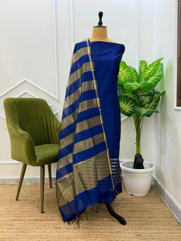 Exclusive_Banarasi_Unstitched_Salwar_kameez_with_Dupatta🦋*___*BANARASI_SUIT*cotton_silk_suit__*TOP-_cotton_silk_with_stripe_zari_patti___*DUPATTA-_cotton_silk_with_stipe_zari_cotton__*BOTTOM-*_cotton_silk_plain__*2.50_meter_each*