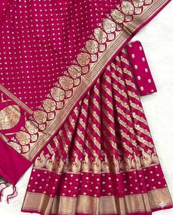 Exclusive_Pure_Silk_Unstitched_Lahenga_Choli_with_Dupatta_Zari_Zari_Buti_Weaved..