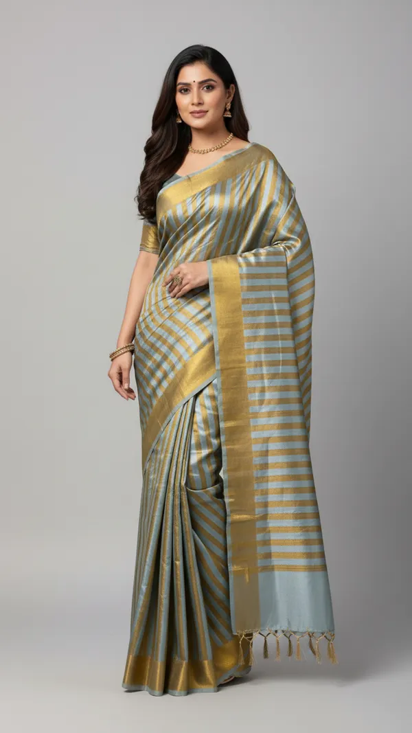 Exclusive_Tissue_silk_Saree_with_Beautifull_Stripes_&_Half_Half_Design_for_Every_Occesion.
