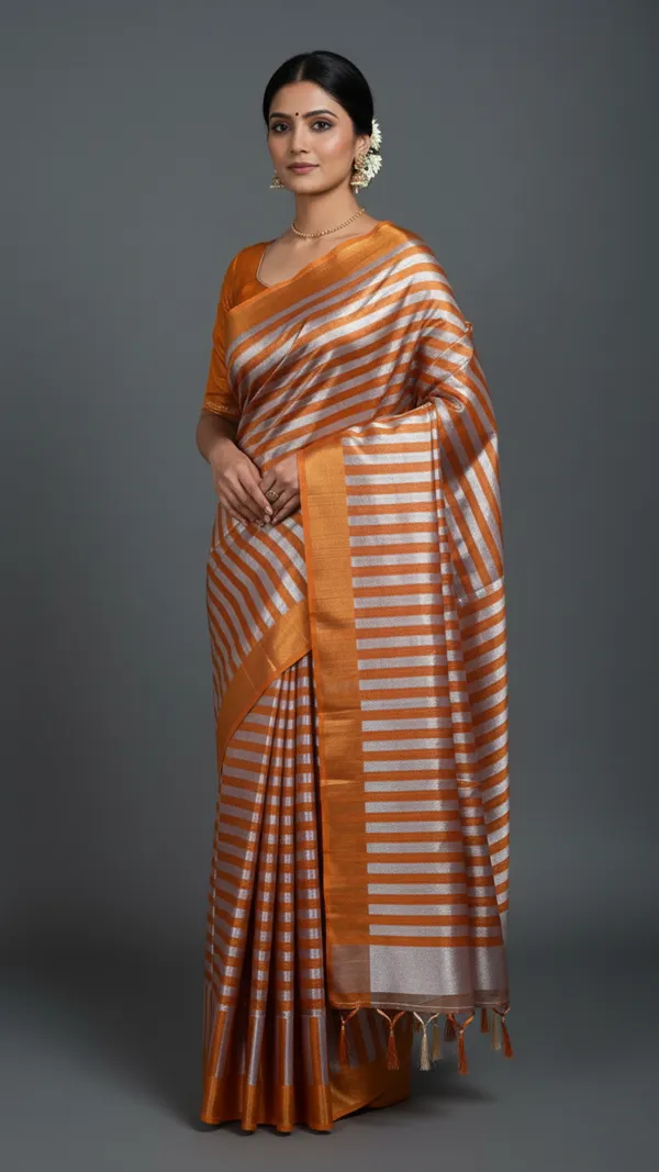 Exclusive_Tissue_silk_Saree_with_Beautifull_Stripes_&_Half_Half_Design_for_Every_Occesion.