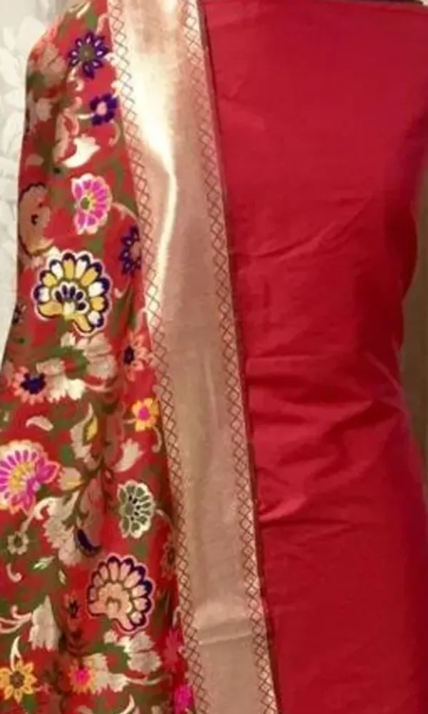 Red_Banarasi_Katan_Silk_Plain_Suit_With_Silk_Minakari_Dupatta_&_Plain_Bottom