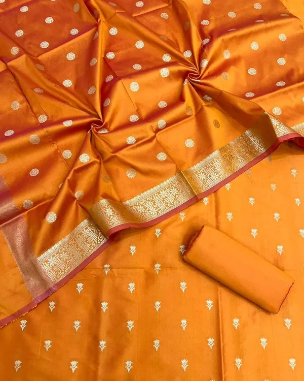 Orange_Kataan_Silk_Banarasi_unstitched__Dress_Material