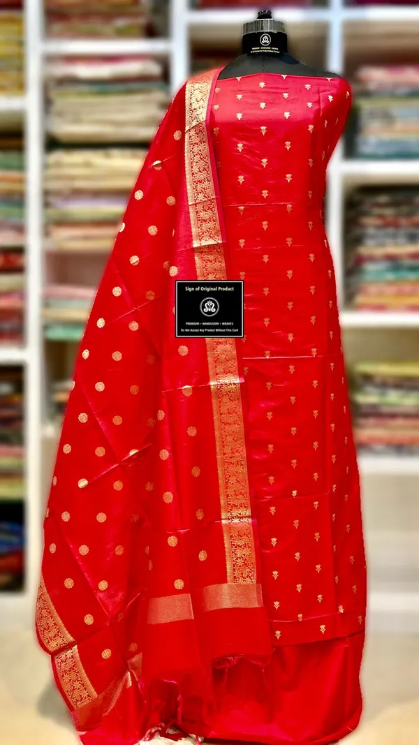 Red_Kataan_Silk_Banarasi_unstitched__Dress_Material