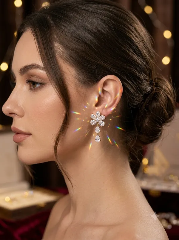 Sparkling_Cubic_Zirconia_Flower_Dangle_Earrings_for_Women_|_18K_Gold-Plated_Teardrop_Crystal_Drop_Earrings_for_Weddings_&_Parties