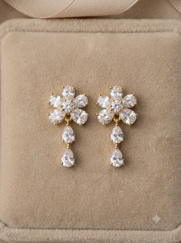 Sparkling_Cubic_Zirconia_Flower_Dangle_Earrings_for_Women_|_18K_Gold-Plated_Teardrop_Crystal_Drop_Earrings_for_Weddings_&_Parties