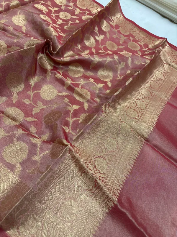 Tissue_silk_Golden_zari_jaal_Dupatta**_Length_2.5_Mtr