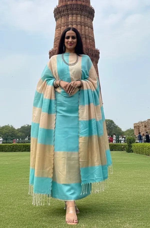 Exclusive_Banarasi_Unstitched_Salwar_kameez_with_Dupatta🦋*___*BANARASI_SUIT*cotton_suit__*TOP-_cotton_with_zari_stripe___*DUPATTA-_cotton_with_zari_patta_cotton__*BOTTOM-*_cotton_plain__*2.50_meter_each*