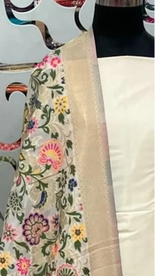 White_Banarasi_Katan_Silk_Plain_Suit_With_Silk_Minakari_Dupatta_&_Plain_Bottom