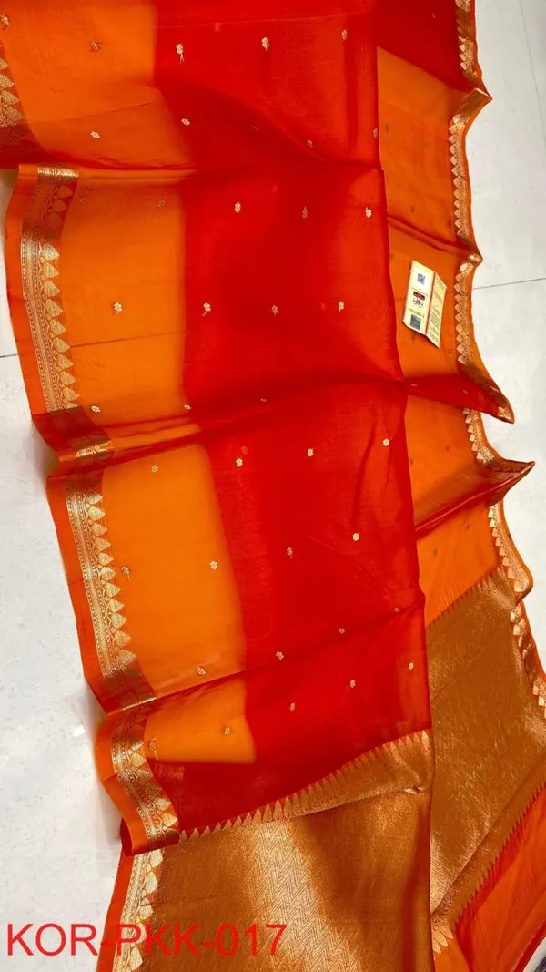 PURE_KORA_ORGENZA_SILK_BANARASI_SAREE.._HANDLOOM_SAREE_FULLY_KADUA_BUTI_ZARI_AANCHAL_&_BORDER__SAREE_LENGTH....