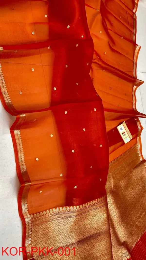 PURE_KORA_ORGENZA_SILK_BANARASI_SAREE.._HANDLOOM_SAREE_FULLY_KADUA_BUTI_ZARI_AANCHAL_&_BORDER__SAREE_LENGTH....