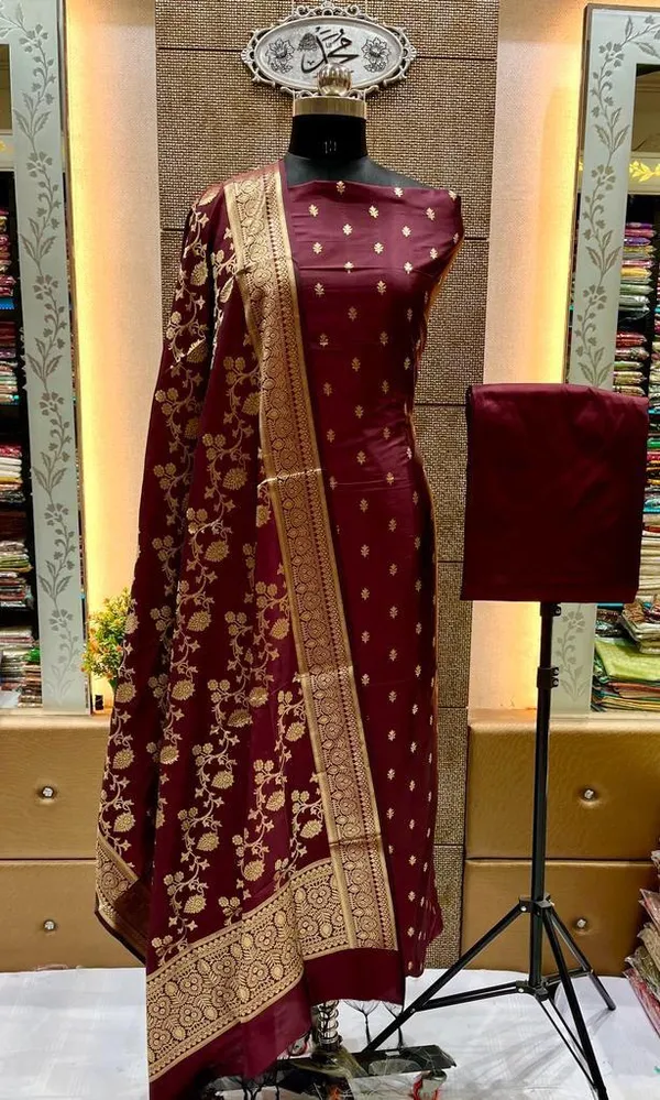 Exclusive_Banarasi_Unstitched_Salwar_kameez_with_Dupatta_BANARASI___SUIT_TOP-___silk_katan_zari_weaving_katban_design_DUPATTA-__katan_silk_zari_weaving__design__Bottom.__Plain_silk_katan_2.50_meter_each