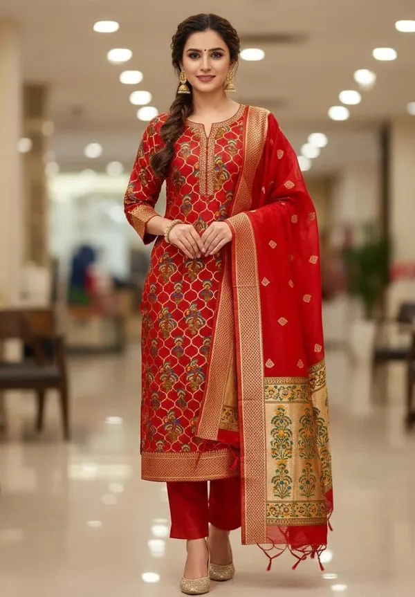 AMDANI_SUIT__design_SUIT_:_COTTON_,_(3.50_mtr)_with_Sleeves_,_36_WIDTH_BOTTOM_:_COTTON_PLAIN_(2.50mtr)_DUPATTA_:_COTTON_JAMDANI