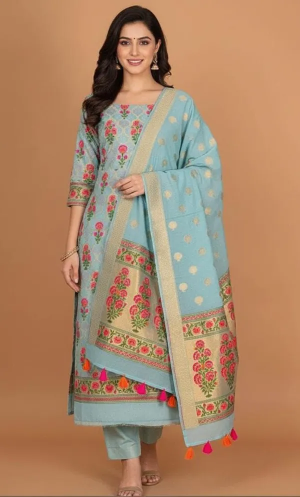 AMDANI_SUIT__design_SUIT_:_COTTON_,_(3.50_mtr)_with_Sleeves_,_36_WIDTH_BOTTOM_:_COTTON_PLAIN_(2.50mtr)_DUPATTA_:_COTTON_JAMDANI