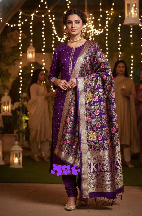 Exclusive_Banarasi_Unstitched_Salwar_kameez_with_Dupatta_BANARASI___SUIT_TOP-___silk_katan_matar_dana__weaving_booti__design_DUPATTA-__katan_silk_zari_and_resham_kimkhab_weaving__design_Bottom.__Plain_silk_katan_2.50_meter_each