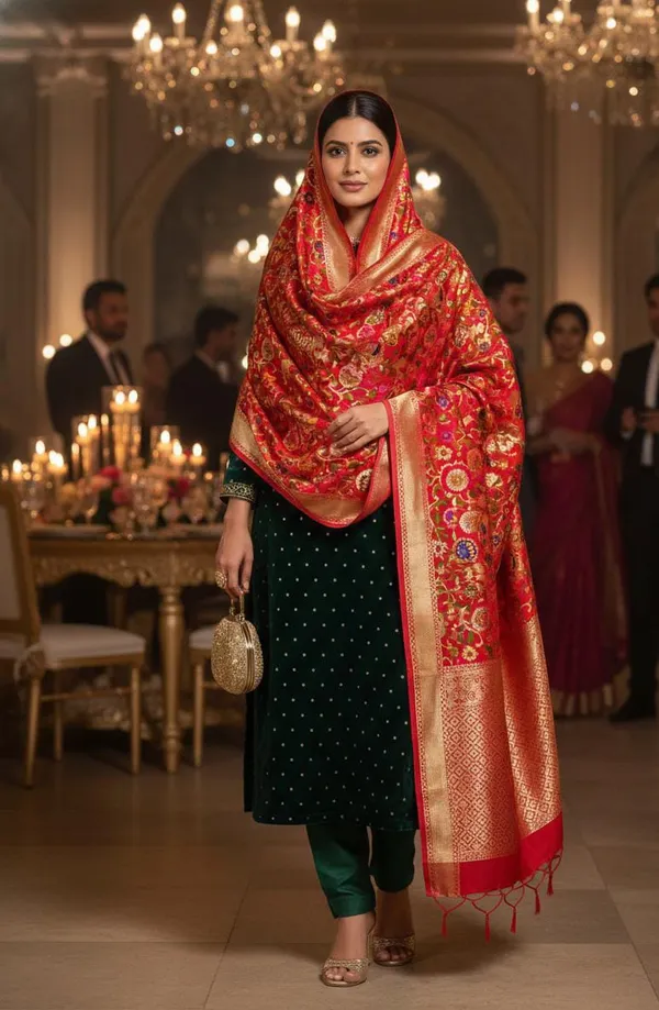 Exclusive_Banarasi_Unstitched_Salwar_kameez_with_Dupatta_BANARASI___SUIT_TOP-___silk_katan_matar_dana__weaving_booti__design_DUPATTA-__katan_silk_zari_and_resham_kimkhab_weaving__design_Bottom.__Plain_silk_katan_2.50_meter_each