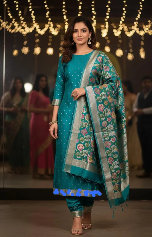 Exclusive_Banarasi_Unstitched_Salwar_kameez_with_Dupatta_BANARASI___SUIT_TOP-___silk_katan_matar_dana__weaving_booti__design_DUPATTA-__katan_silk_zari_and_resham_kimkhab_weaving__design_Bottom.__Plain_silk_katan_2.50_meter_each