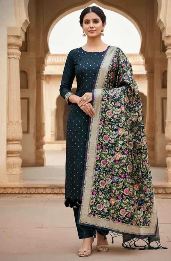 Exclusive_Banarasi_Unstitched_Salwar_kameez_with_Dupatta_BANARASI___SUIT_TOP-___silk_katan_matar_dana__weaving_booti__design_DUPATTA-__katan_silk_zari_and_resham_kimkhab_weaving__design_Bottom.__Plain_silk_katan_2.50_meter_each