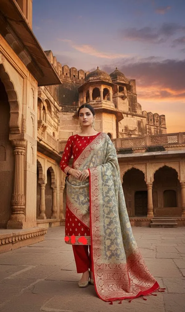 Exclusive_Banarasi_Unstitched_Salwar_kameez_with_Dupatta_BANARASI___SUIT___pure_mercerized_TOP-___pure_mercerised_Lorex_weaving_DUPATTA-__pure_mercerised_Lorex_weaving_BOTTOM-___cotton_silk__dyble_plain_2.50_meter_each