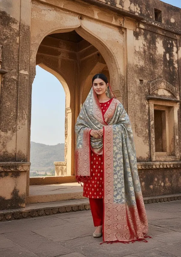 Exclusive_Banarasi_Unstitched_Salwar_kameez_with_Dupatta_BANARASI___SUIT___pure_mercerized_TOP-___pure_mercerised_Lorex_weaving_DUPATTA-__pure_mercerised_Lorex_weaving_BOTTOM-___cotton_silk__dyble_plain_2.50_meter_each