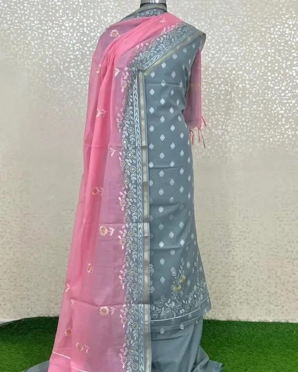 Exclusive_Banarasi_Unstitched_Salwar_kameez_with_Dupatta_BANARASI___SUIT__MERCERISED___silk_suit_TOP-__MERCERISED_SILK_dyble_resham_weaving_with_daman_embroidery_Work_DUPATTA-__mercerised_silk_with_embroidery_work_contrast_dying_BOTTOM-___cotton_silk__dyble_plain_2.50_meter_each
