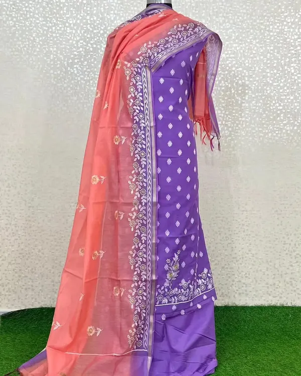 Exclusive_Banarasi_Unstitched_Salwar_kameez_with_Dupatta_BANARASI___SUIT__MERCERISED___silk_suit_TOP-__MERCERISED_SILK_dyble_resham_weaving_with_daman_embroidery_Work_DUPATTA-__mercerised_silk_with_embroidery_work_contrast_dying_BOTTOM-___cotton_silk__dyble_plain_2.50_meter_each