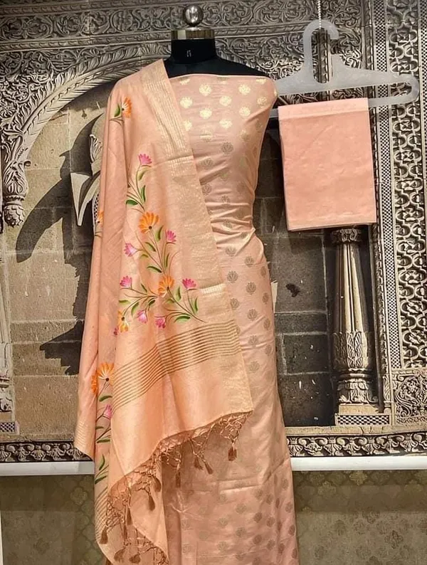 Exclusive_Banarasi_Unstitched_Salwar_kameez_with_Dupatta_BANARASI___SUIT___pure_mercerized_TOP-___pure_mercerised_zari__weaving_DUPATTA-_*_mercerised__silk__with_handbrush_flower_design_BOTTOM-___cotton_silk__dyble_plain_2.50_meter_each