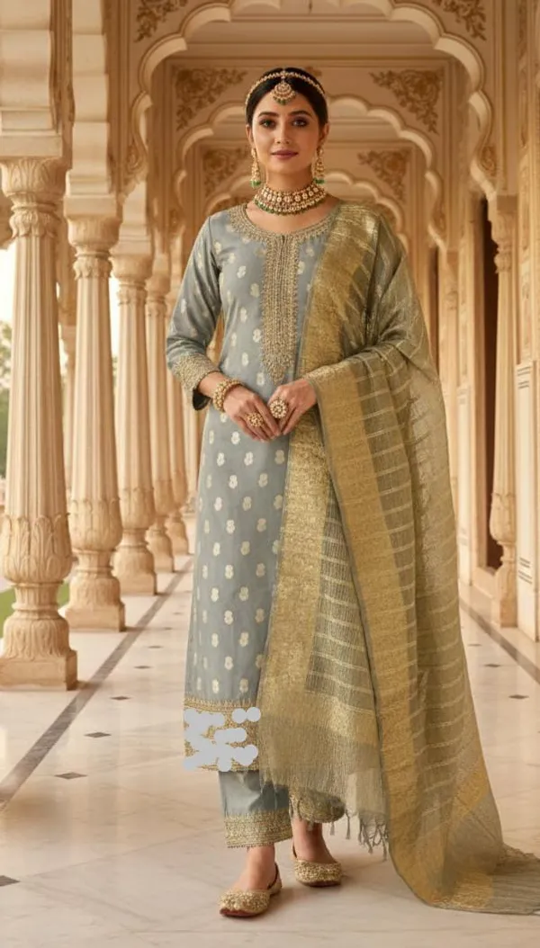 Exclusive_Banarasi_Unstitched_Salwar_kameez_with_Dupatta_BANARASI___SUIT___pure_mercerized_TOP-___pure_mercerised_zari_weaving_DUPATTA-__tissu__silk_with_zari_stripe_with_crush_BOTTOM-___cotton_silk__dyble_plain_2.50_meter_each