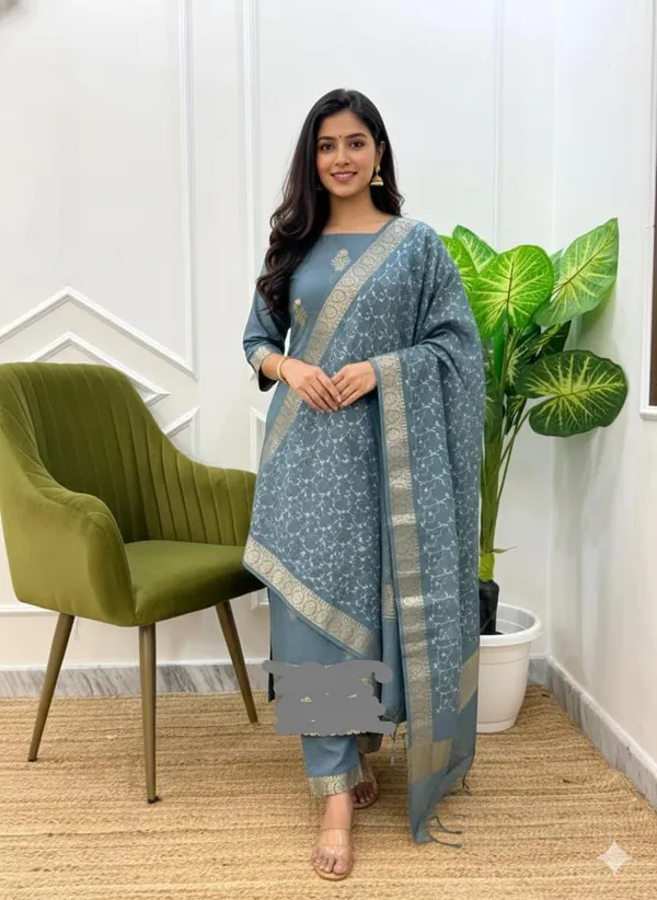 Exclusive_Banarasi_Unstitched_Salwar_kameez_with_Dupatta_BANARASI___SUIT___pure_mercerised__suit_TOP-___pure_mercerised_zari_weaving_DUPATTA-_mesmerized_with_embroidery_work_BOTTOM-___cotton__dyble_plain_2.50_meter_each
