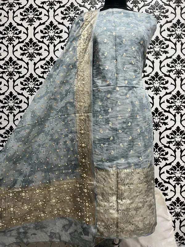 Pure_chanderi_suit_dupatta_with_hand_embroderiy_moti_work_&_plain_Bottom..