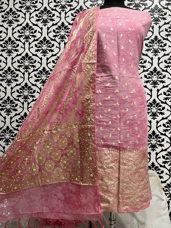 Pure_chanderi_suit_dupatta_with_hand_embroderiy_moti_work_&_plain_Bottom..