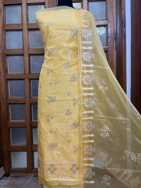 Pure_Orgenza_suit_dupatta_with_Resham_&_zari_embroderiy_work_&_plain_Bottom..
