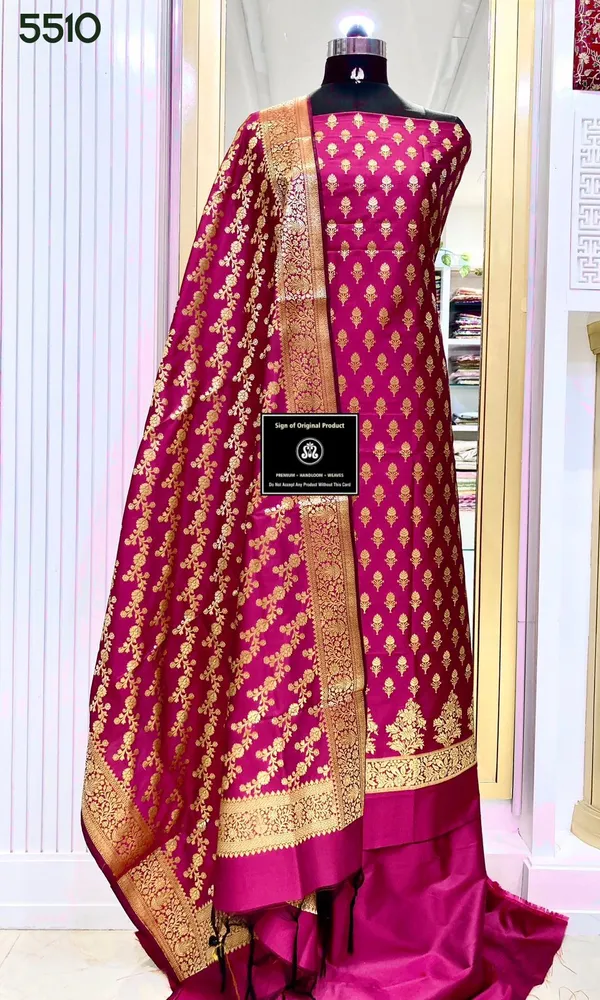 Exclusive_Banarasi_Unstitched_Salwar_kameez_with_Dupatta_BANARASI___SUIT_TOP-___silk_katan_zari_weaving_booti_daman_design_DUPATTA-__katan_silk_zari_weaving__design_Bottom.__Plain_silk_katan_2.50_meter_each