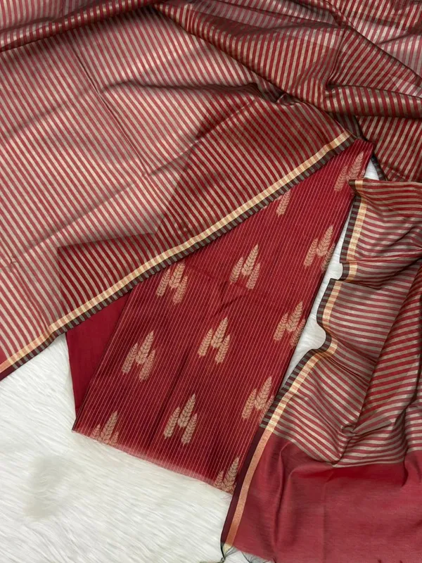 Exclusive_Banarasi_Unstitched_Salwar_kameez_with_Dupatta_BANARASI___SUIT*cotton____silk_suit_TOP-_cotton_zari_weaving__with_stripe_zari_lining_DUPATTA-__cotton__silk_with_stipe_reshami_cotton_BOTTOM-___cotton_silk_plain_2.50_meter_each