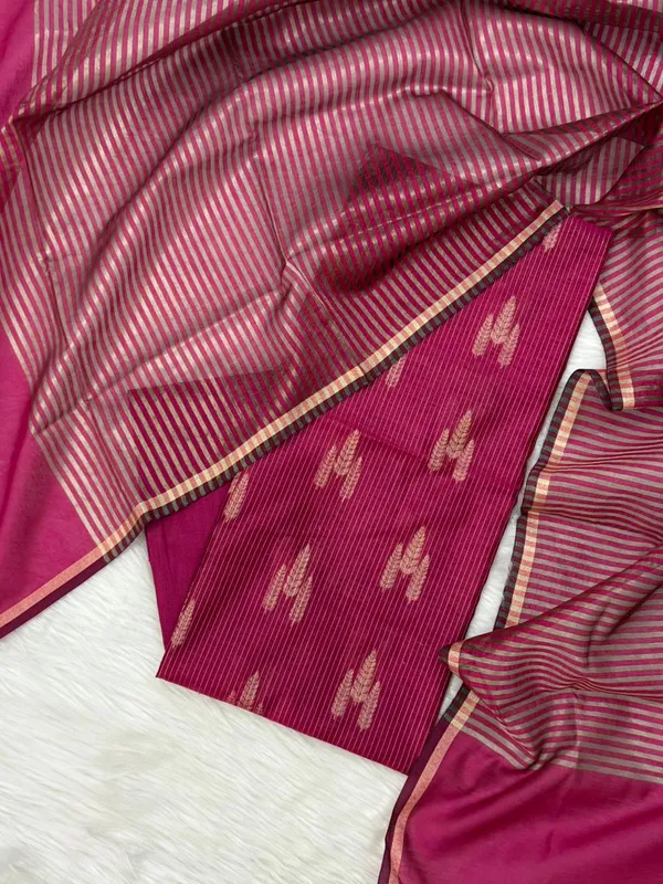 Exclusive_Banarasi_Unstitched_Salwar_kameez_with_Dupatta_BANARASI___SUIT*cotton____silk_suit_TOP-_cotton_zari_weaving__with_stripe_zari_lining_DUPATTA-__cotton__silk_with_stipe_reshami_cotton_BOTTOM-___cotton_silk_plain_2.50_meter_each