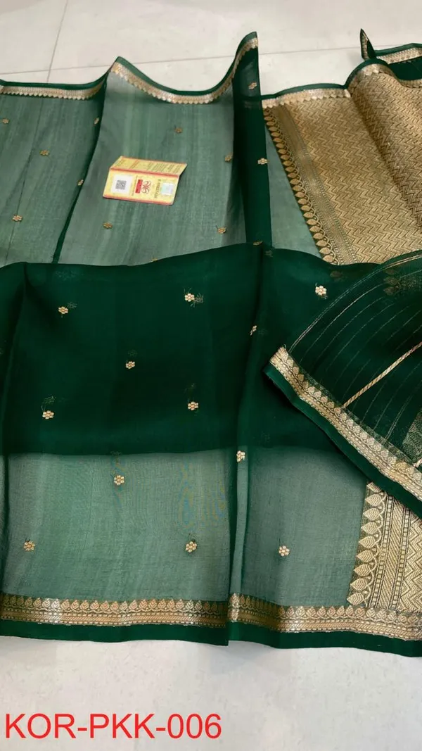 PURE_KORA_ORGENZA_SILK_BANARASI_SAREE.._HANDLOOM_SAREE_FULLY_KADUA_BUTI_ZARI_AANCHAL_&_BORDER__SAREE