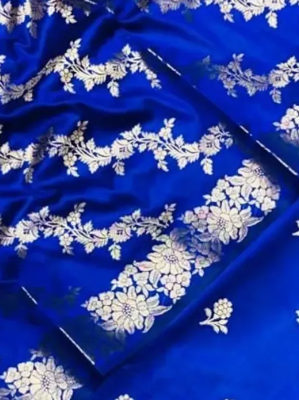 Blue_Banarasi_Kataan_Silk_Golden_Zari_Buta_Weaving_Unstitched_Suit_Dupatta_With_Bottom
