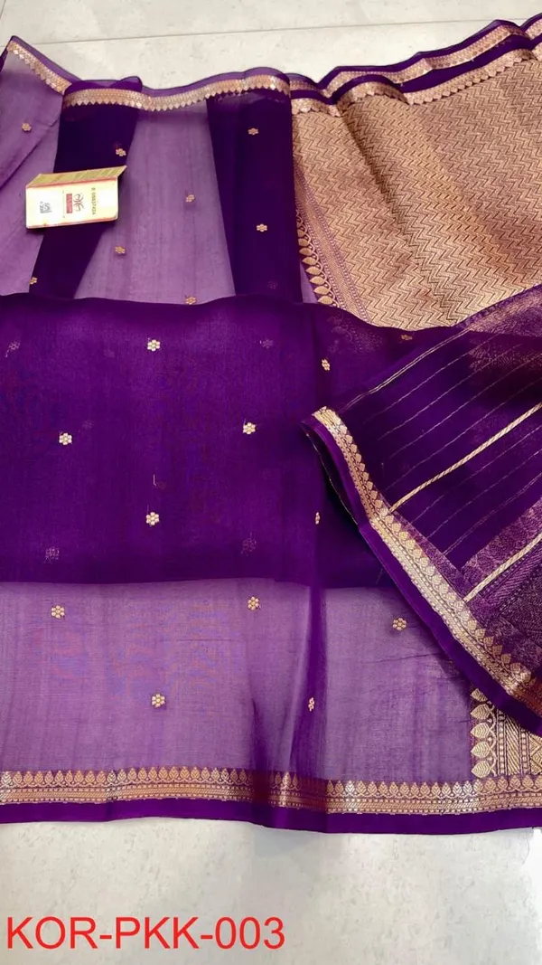 PURE_KORA_ORGENZA_SILK_BANARASI_SAREE.._HANDLOOM_SAREE_FULLY_KADUA_BUTI_ZARI_AANCHAL_&_BORDER_
