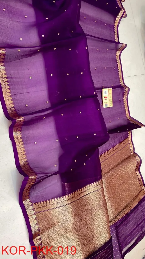 PURE_KORA_ORGENZA_SILK_BANARASI_SAREE.._HANDLOOM_SAREE_FULLY_KADUA_BUTI_ZARI_AANCHAL_&_BORDER_