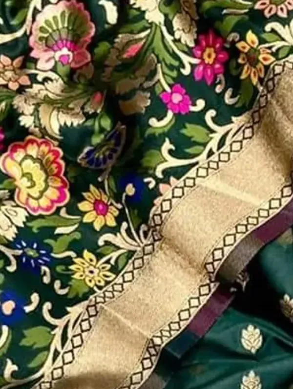 Green_Banarasi_Katan_Silk_Zari_Buti_Suit_With_Silk_Minakari_Dupatta_&_Plain_Bottom