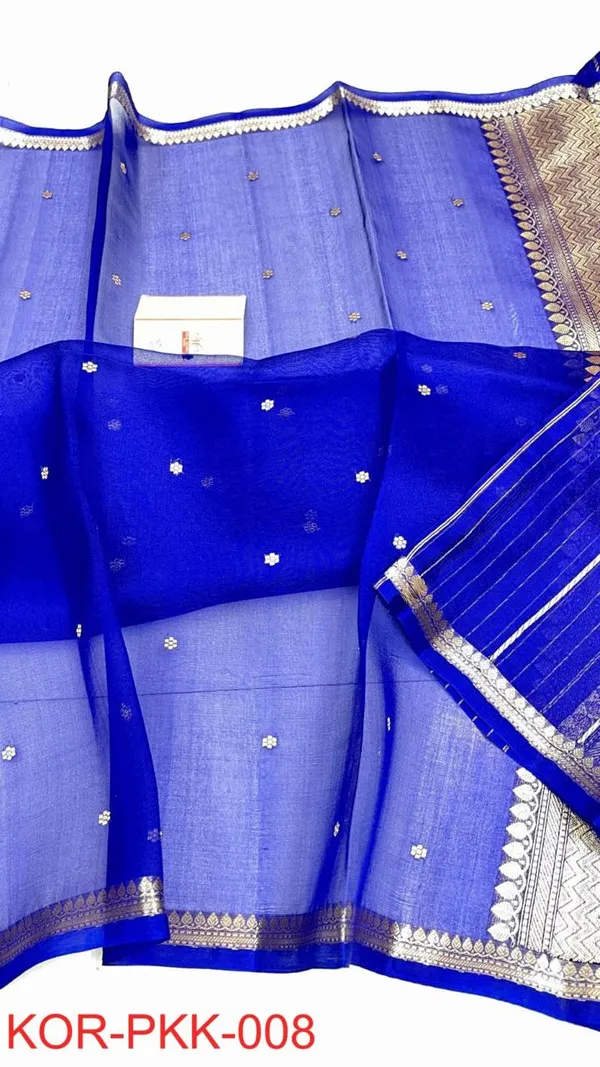 PURE_KORA_ORGENZA_SILK_BANARASI_SAREE.._HANDLOOM_SAREE_FULLY_KADUA_BUTI_ZARI_AANCHAL_&_BORDER__SAREE_LENGTH...