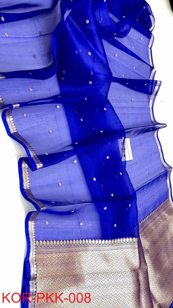 PURE_KORA_ORGENZA_SILK_BANARASI_SAREE.._HANDLOOM_SAREE_FULLY_KADUA_BUTI_ZARI_AANCHAL_&_BORDER__SAREE_LENGTH...