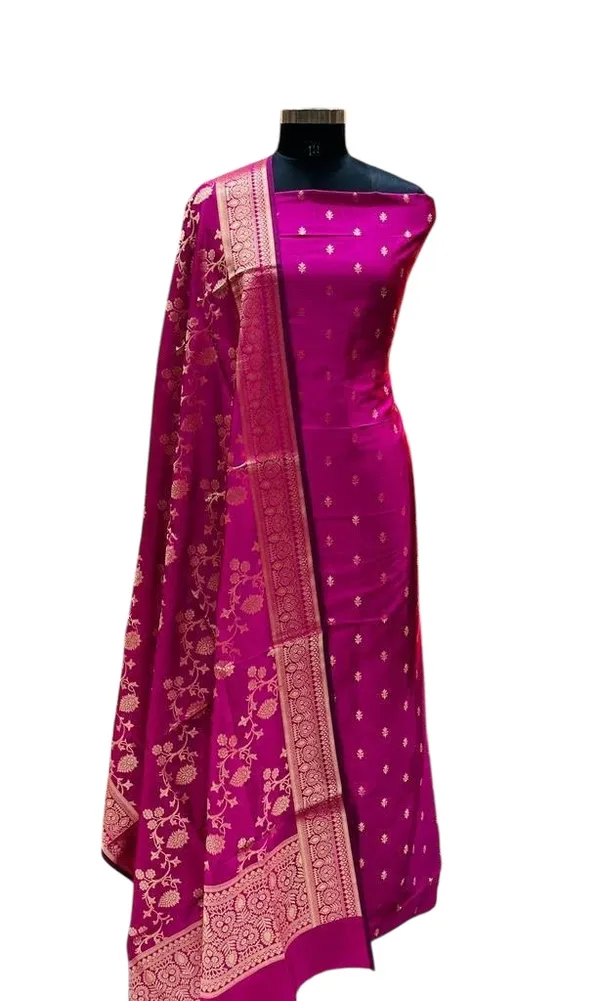 Baby_Pink_Banarasi_Katan_Silk_Golden_Zari_Buta_Suit_With_Zari_Jaal_Dupatta_&_Plain_Bottom