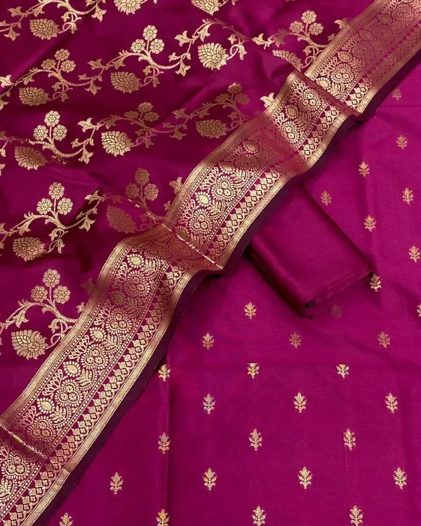 Baby_Pink_Banarasi_Katan_Silk_Golden_Zari_Buta_Suit_With_Zari_Jaal_Dupatta_&_Plain_Bottom