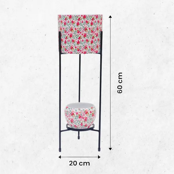 White_&_Pink_Iron_Two_Pot_Set_With_Stand_Stylish_And_Durable_Planter_Stand_|_For_Indoor_And_Outdoor_Use