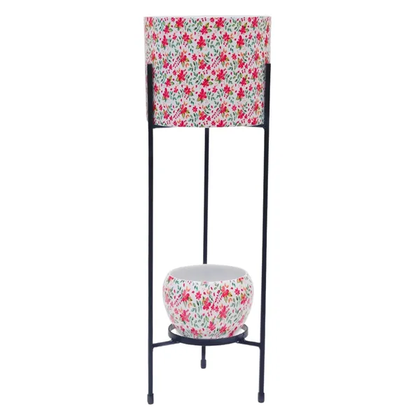 White_&_Pink_Iron_Two_Pot_Set_With_Stand_Stylish_And_Durable_Planter_Stand_|_For_Indoor_And_Outdoor_Use