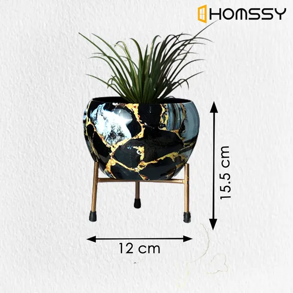 Black_&_Gold_Printed_Metal_Planter_With_Tripod_Metal_Stand_Marble_Rust_Free_Designer_Metallic_Pots_With_Stand_|_For_Living_Room_(Plants_Not_Included)