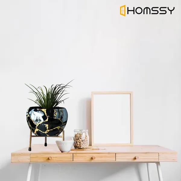 Black_&_Gold_Printed_Metal_Planter_With_Tripod_Metal_Stand_Marble_Rust_Free_Designer_Metallic_Pots_With_Stand_|_For_Living_Room_(Plants_Not_Included)
