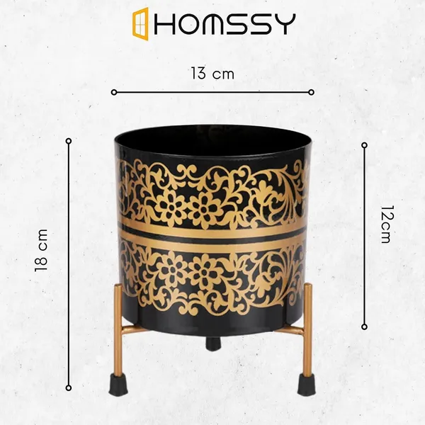 Black_&_Gold_Pot_With_Print_Elegant_Decorative_Planter_|_For_Indoor_And_Outdoor_Use